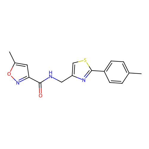 5-methyl-N-[[2-(4-methylphenyl)-1,3-thiazol-4-yl]methyl]-1,2-oxazole-3-carboxamide structure