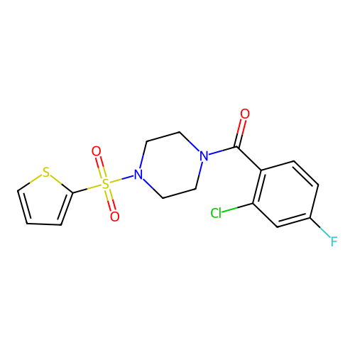 (2-Chloro-4-fluorophenyl)-(4-thiophen-2-ylsulfonylpiperazin-1-yl)methanone structure