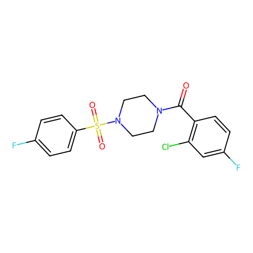(2-Chloro-4-fluorophenyl)-[4-(4-fluorophenyl)sulfonylpiperazin-1-yl]methanone structure