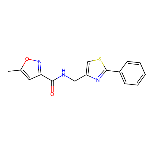 5-methyl-N-[(2-phenyl-1,3-thiazol-4-yl)methyl]-1,2-oxazole-3-carboxamide structure