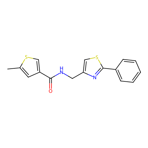 5-methyl-N-[(2-phenyl-1,3-thiazol-4-yl)methyl]thiophene-3-carboxamide structure