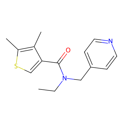 N-ethyl-4,5-dimethyl-N-(pyridin-4-ylmethyl)thiophene-3-carboxamide structure