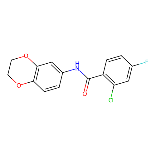 2-chloro-N-(2,3-dihydro-1,4-benzodioxin-6-yl)-4-fluorobenzamide structure