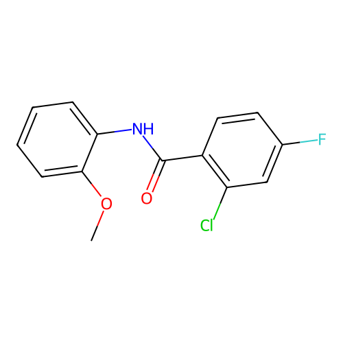2-chloro-4-fluoro-N-(2-methoxyphenyl)benzamide structure
