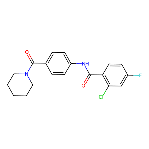 2-chloro-4-fluoro-N-[4-(piperidine-1-carbonyl)phenyl]benzamide structure