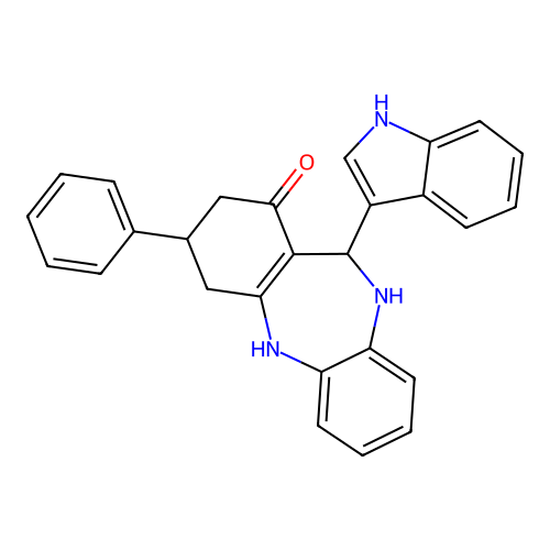 6-(1H-indol-3-yl)-9-phenyl-5,6,8,9,10,11-hexahydrobenzo[b][1,4]benzodiazepin-7-one structure