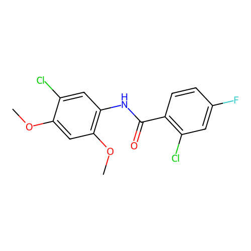 2-chloro-N-(5-chloro-2,4-dimethoxyphenyl)-4-fluorobenzamide structure