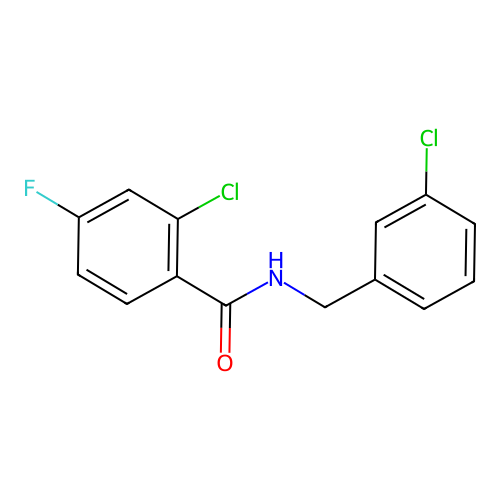 2-chloro-N-[(3-chlorophenyl)methyl]-4-fluorobenzamide structure