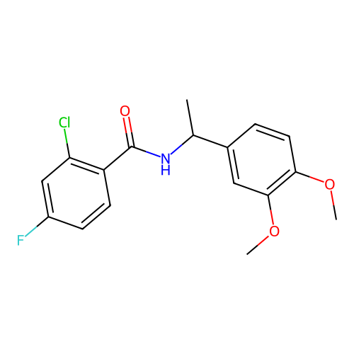 2-chloro-N-[1-(3,4-dimethoxyphenyl)ethyl]-4-fluorobenzamide structure
