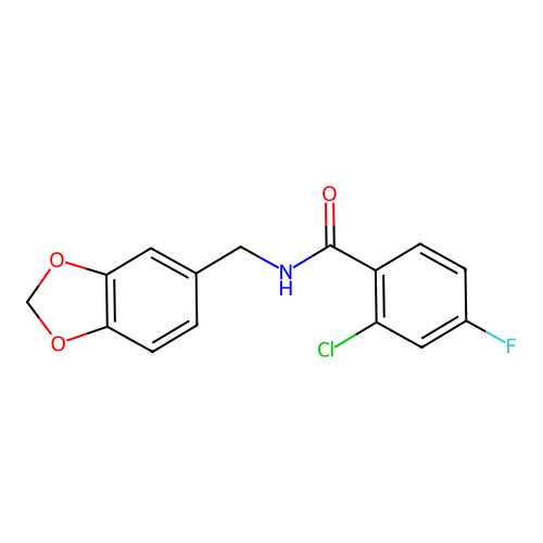 N-(1,3-benzodioxol-5-ylmethyl)-2-chloro-4-fluorobenzamide structure