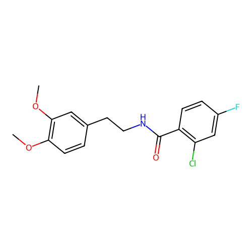 2-chloro-N-[2-(3,4-dimethoxyphenyl)ethyl]-4-fluorobenzamide structure