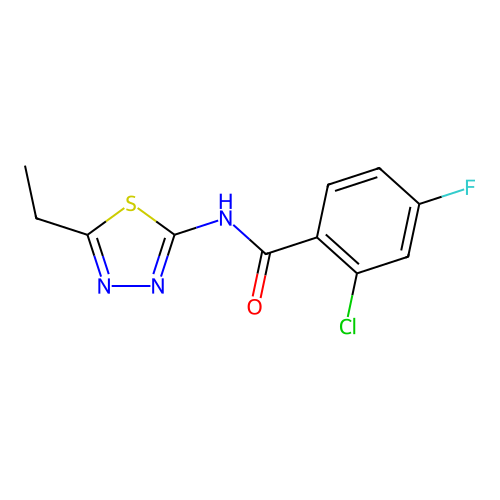 2-chloro-N-(5-ethyl-1,3,4-thiadiazol-2-yl)-4-fluorobenzamide structure