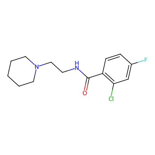 2-chloro-4-fluoro-N-(2-piperidin-1-ylethyl)benzamide structure