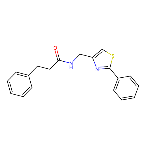 3-phenyl-N-[(2-phenyl-1,3-thiazol-4-yl)methyl]propanamide structure