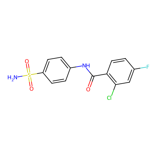 2-chloro-4-fluoro-N-(4-sulfamoylphenyl)benzamide structure