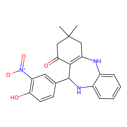2,10-diaza-9-(4-hydroxy-3-nitrophenyl)-5,5-dimethyltricyclo[9.4.0.0<3,8>]pentadeca-1(11),3(8),12,14-tetraen-7-one structure