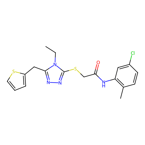 N-(5-chloro-2-methylphenyl)-2-{[4-ethyl-5-(thiophen-2-ylmethyl)-4H-1,2,4-triazol-3-yl]sulfanyl}acetamide structure