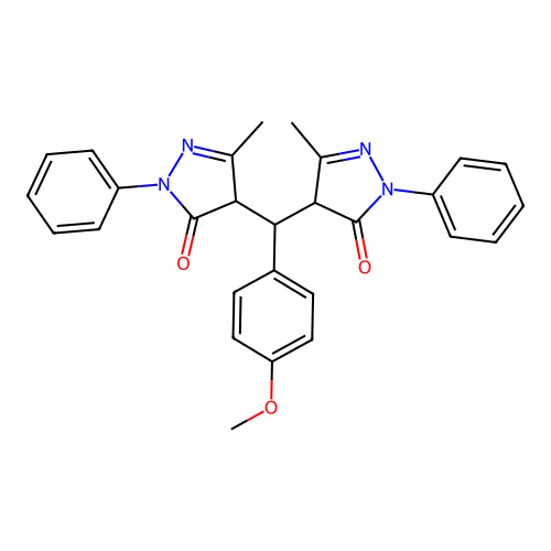 4,4'-((4-methoxyphenyl)methylene)bis(3-methyl-1-phenyl-1H-pyrazol-5(4H)-one) structure