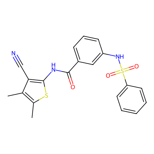3-(benzenesulfonamido)-N-(3-cyano-4,5-dimethylthiophen-2-yl)benzamide structure