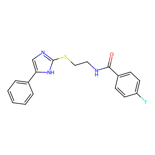4-fluoro-N-{2-[(5-phenyl-1H-imidazol-2-yl)sulfanyl]ethyl}benzamide structure