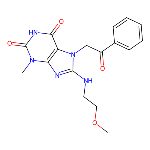 8-(2-Methoxyethylamino)-3-methyl-7-phenacylpurine-2,6-dione structure