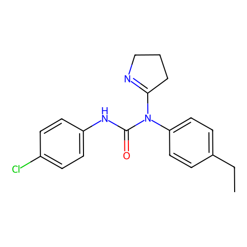 3-(4-chlorophenyl)-1-(3,4-dihydro-2H-pyrrol-5-yl)-1-(4-ethylphenyl)urea structure