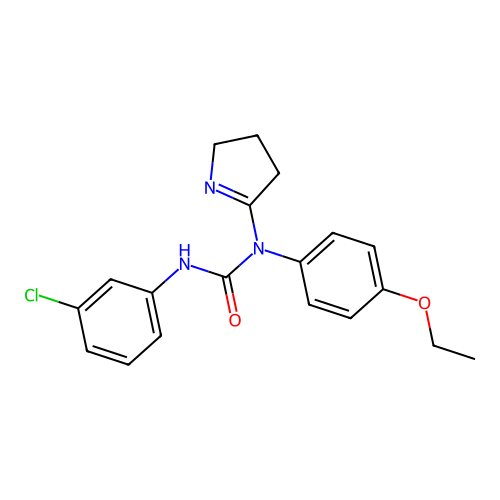 3-(3-chlorophenyl)-1-(3,4-dihydro-2H-pyrrol-5-yl)-1-(4-ethoxyphenyl)urea structure