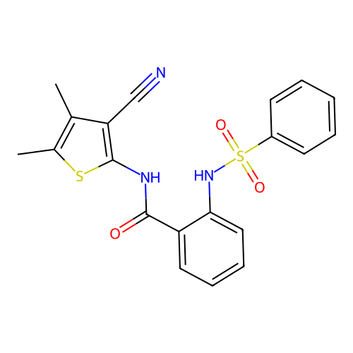 2-(benzenesulfonamido)-N-(3-cyano-4,5-dimethylthiophen-2-yl)benzamide structure
