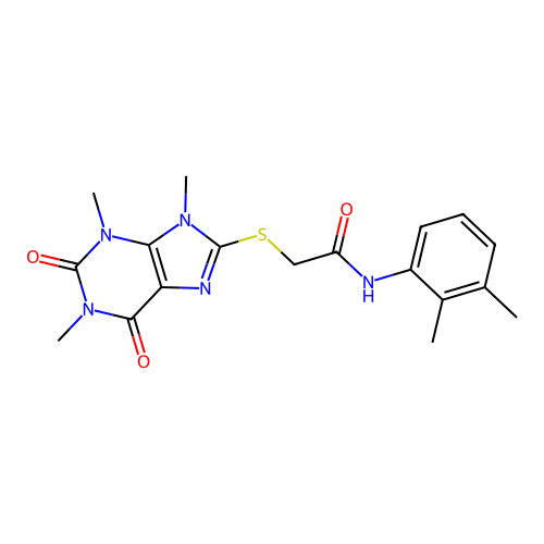 N-(2,3-dimethylphenyl)-2-(1,3,9-trimethyl-2,6-dioxopurin-8-yl)sulfanylacetamide structure