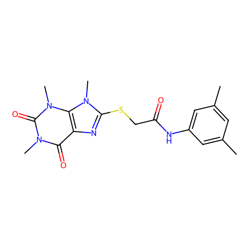 N-(3,5-dimethylphenyl)-2-(1,3,9-trimethyl-2,6-dioxopurin-8-yl)sulfanylacetamide structure