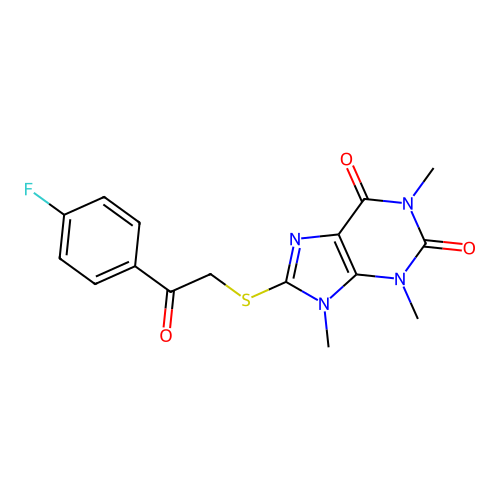 8-[2-(4-Fluorophenyl)-2-oxoethyl]sulfanyl-1,3,9-trimethylpurine-2,6-dione structure