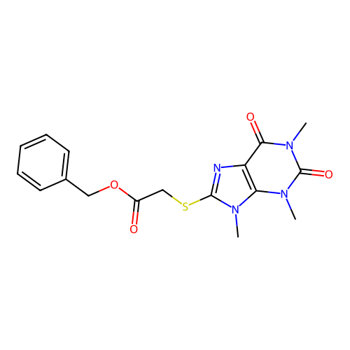 Benzyl 2-(1,3,9-trimethyl-2,6-dioxopurin-8-yl)sulfanylacetate structure