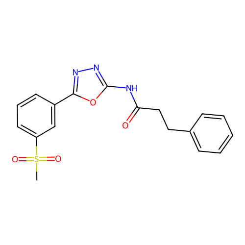 N-[5-(3-methylsulfonylphenyl)-1,3,4-oxadiazol-2-yl]-3-phenylpropanamide structure