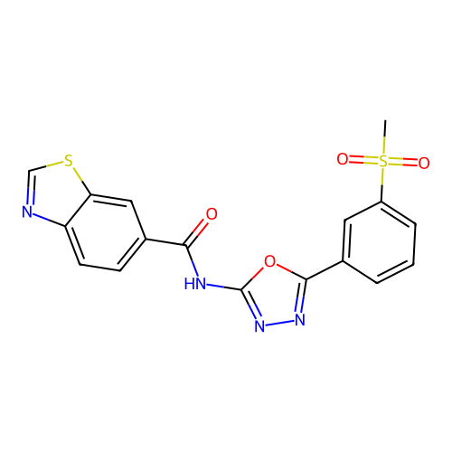 N-[5-(3-methanesulfonylphenyl)-1,3,4-oxadiazol-2-yl]-1,3-benzothiazole-6-carboxamide structure