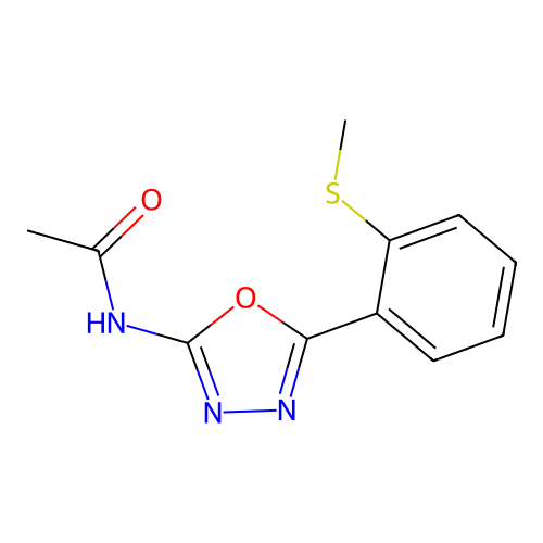 N-[5-(2-methylsulfanylphenyl)-1,3,4-oxadiazol-2-yl]acetamide structure