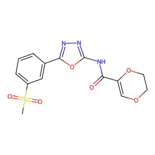 N-[5-(3-methanesulfonylphenyl)-1,3,4-oxadiazol-2-yl]-5,6-dihydro-1,4-dioxine-2-carboxamide structure