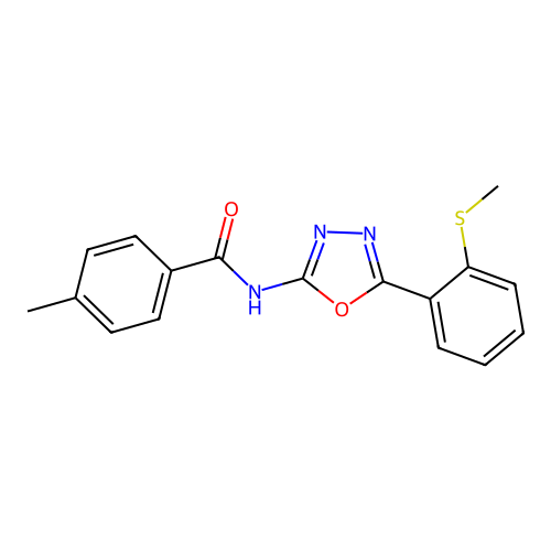 4-methyl-N-[5-(2-methylsulfanylphenyl)-1,3,4-oxadiazol-2-yl]benzamide structure