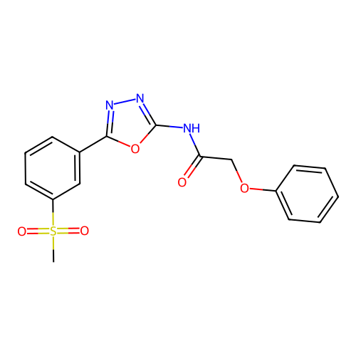 N-[5-(3-methylsulfonylphenyl)-1,3,4-oxadiazol-2-yl]-2-phenoxyacetamide structure