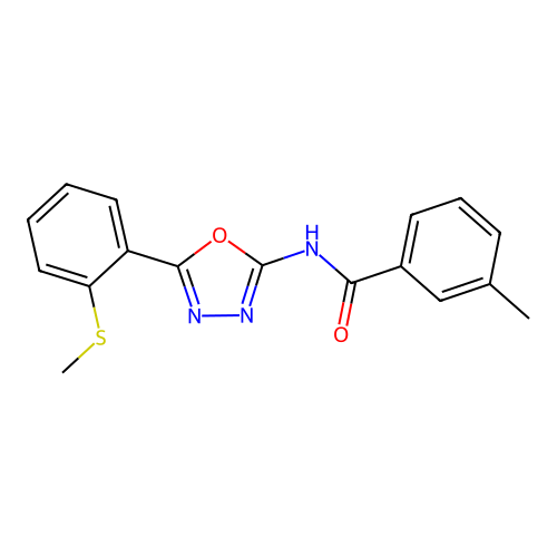 3-methyl-N-[5-(2-methylsulfanylphenyl)-1,3,4-oxadiazol-2-yl]benzamide structure
