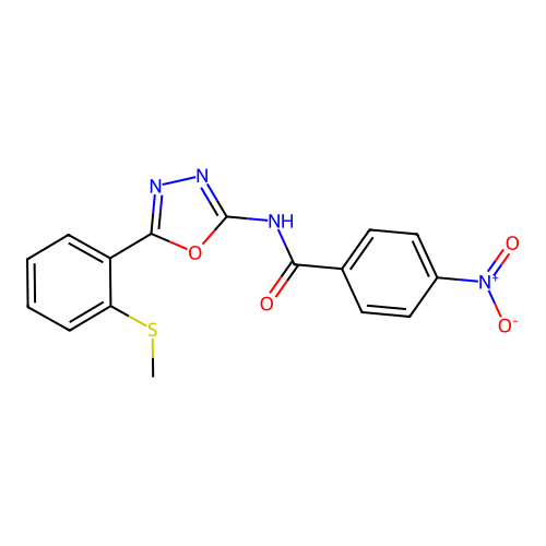 N-[5-(2-methylsulfanylphenyl)-1,3,4-oxadiazol-2-yl]-4-nitrobenzamide structure
