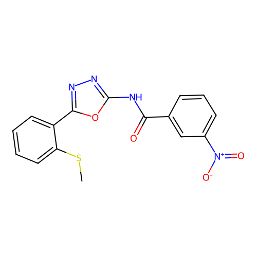 N-[5-(2-methylsulfanylphenyl)-1,3,4-oxadiazol-2-yl]-3-nitrobenzamide structure