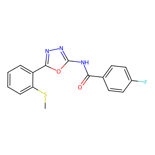 4-fluoro-N-(5-(2-(methylthio)phenyl)-1,3,4-oxadiazol-2-yl)benzamide structure