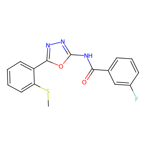 3-fluoro-N-(5-(2-(methylthio)phenyl)-1,3,4-oxadiazol-2-yl)benzamide structure