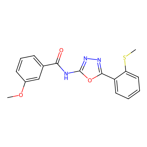 3-methoxy-N-[5-(2-methylsulfanylphenyl)-1,3,4-oxadiazol-2-yl]benzamide structure