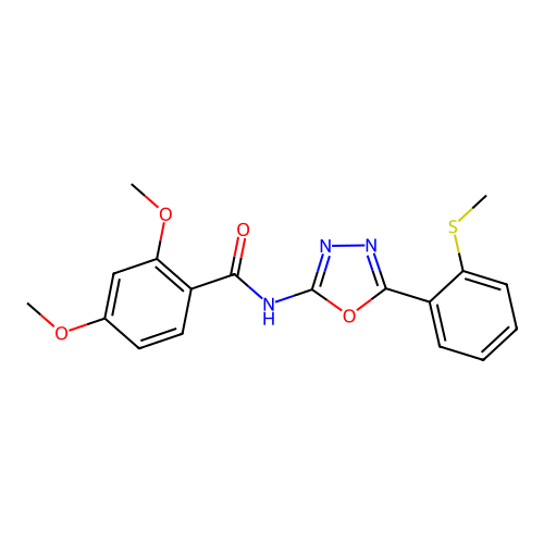 2,4-dimethoxy-N-[5-(2-methylsulfanylphenyl)-1,3,4-oxadiazol-2-yl]benzamide structure
