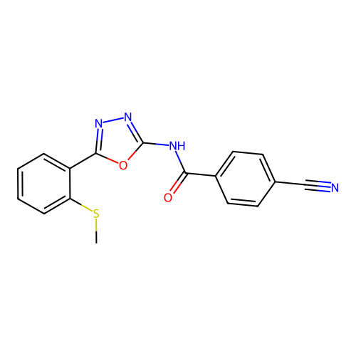 4-cyano-N-[5-(2-methylsulfanylphenyl)-1,3,4-oxadiazol-2-yl]benzamide structure