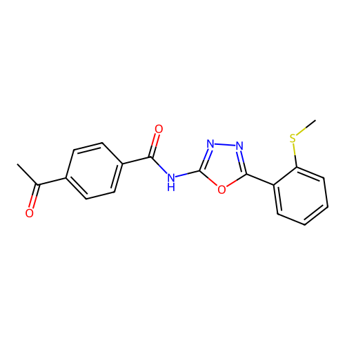 4-acetyl-N-[5-(2-methylsulfanylphenyl)-1,3,4-oxadiazol-2-yl]benzamide structure