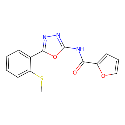 N-[5-(2-methylsulfanylphenyl)-1,3,4-oxadiazol-2-yl]furan-2-carboxamide structure