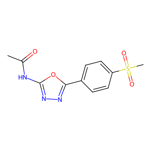 N-[5-(4-methylsulfonylphenyl)-1,3,4-oxadiazol-2-yl]acetamide structure
