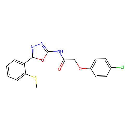 2-(4-chlorophenoxy)-N-(5-(2-(methylthio)phenyl)-1,3,4-oxadiazol-2-yl)acetamide structure